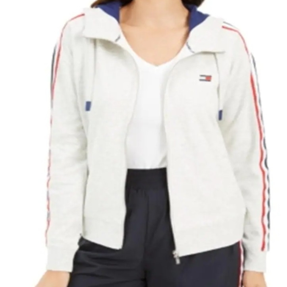 Tommy Hilfiger Women's Drop Shoulder Zip Hoodie White Size Large